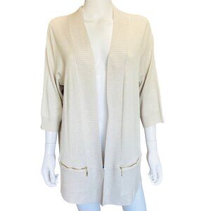 Magaschoni Beige Cardigan Open Front w/ Zipper Pockets 3/4 Sleeves Womens Sz 1X